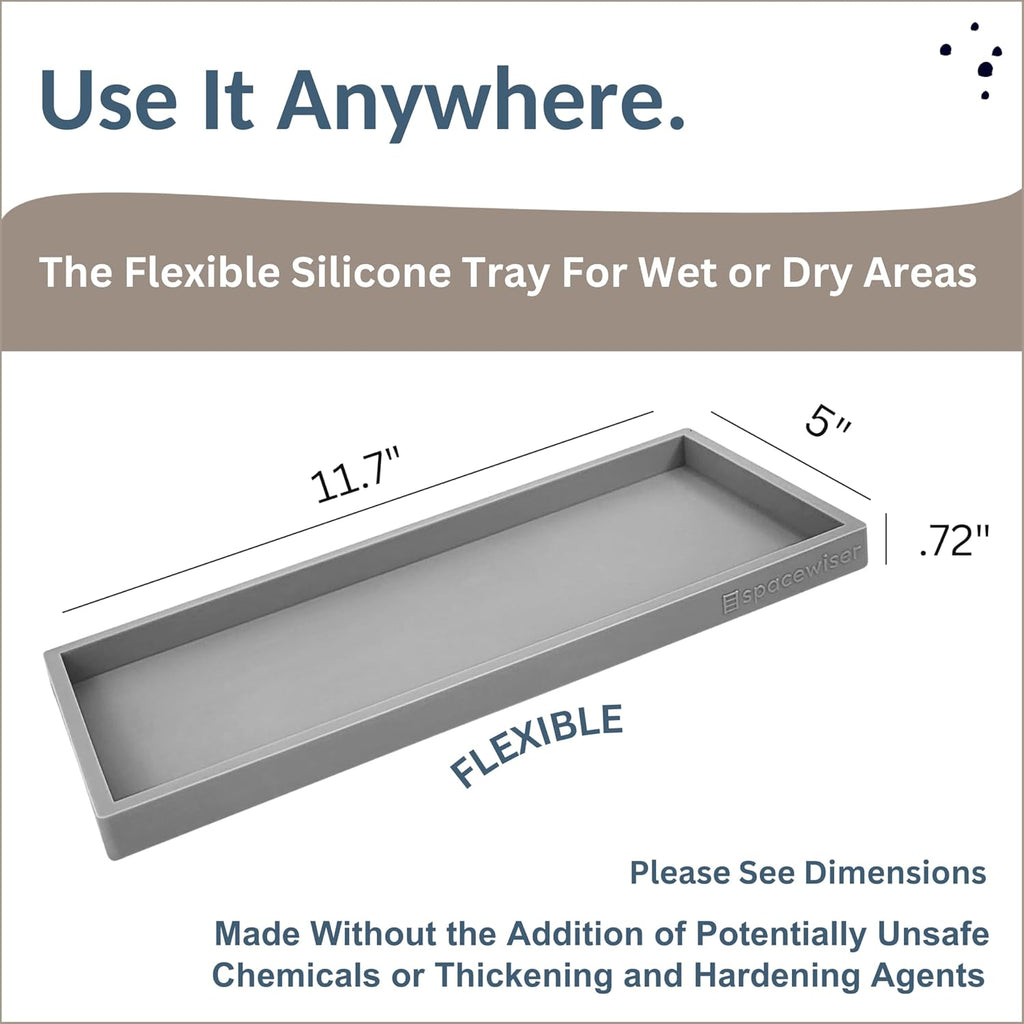 Countertop and Vanity Tray - 11.7" Silicone Bathroom Tray Countertop, Dish Soap Trays for Kitchen