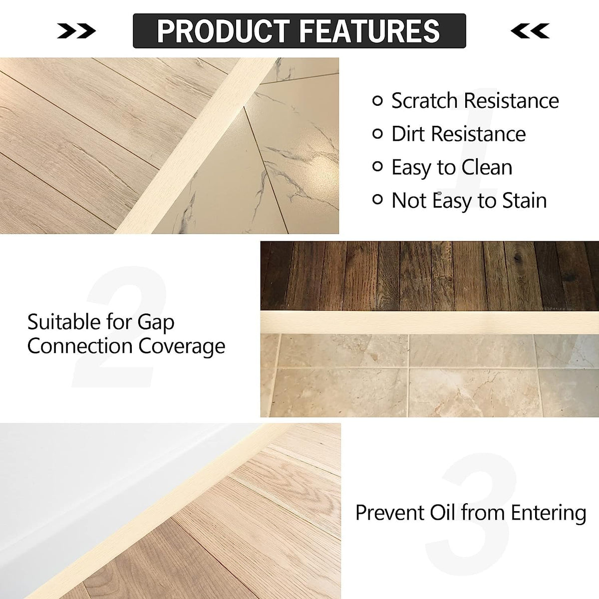 5Ft Floor Transition Strip Self Adhesive Vinyl Cover Floor Strip Flat Divider Transition Strip Wood