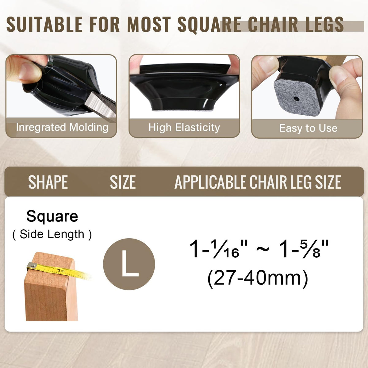 BUMACO Chair Leg Floor Protectors Square Chair Leg Protectors for Hardwood Floors 20Pcs Silicone