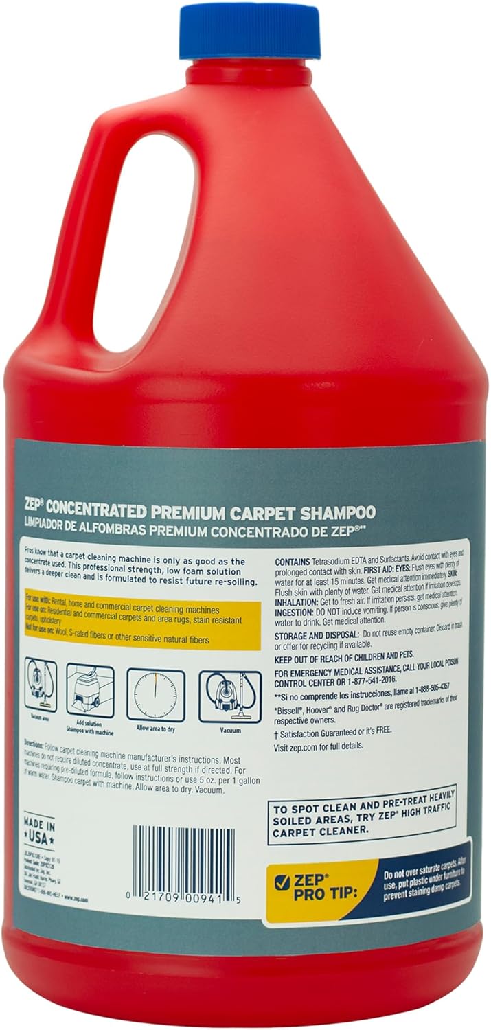 Zep Premium Carpet Cleaner Shampoo - 1 Gallon (Case of 2) ECZUPXC1282 - Pro Strength Deep Cleaning