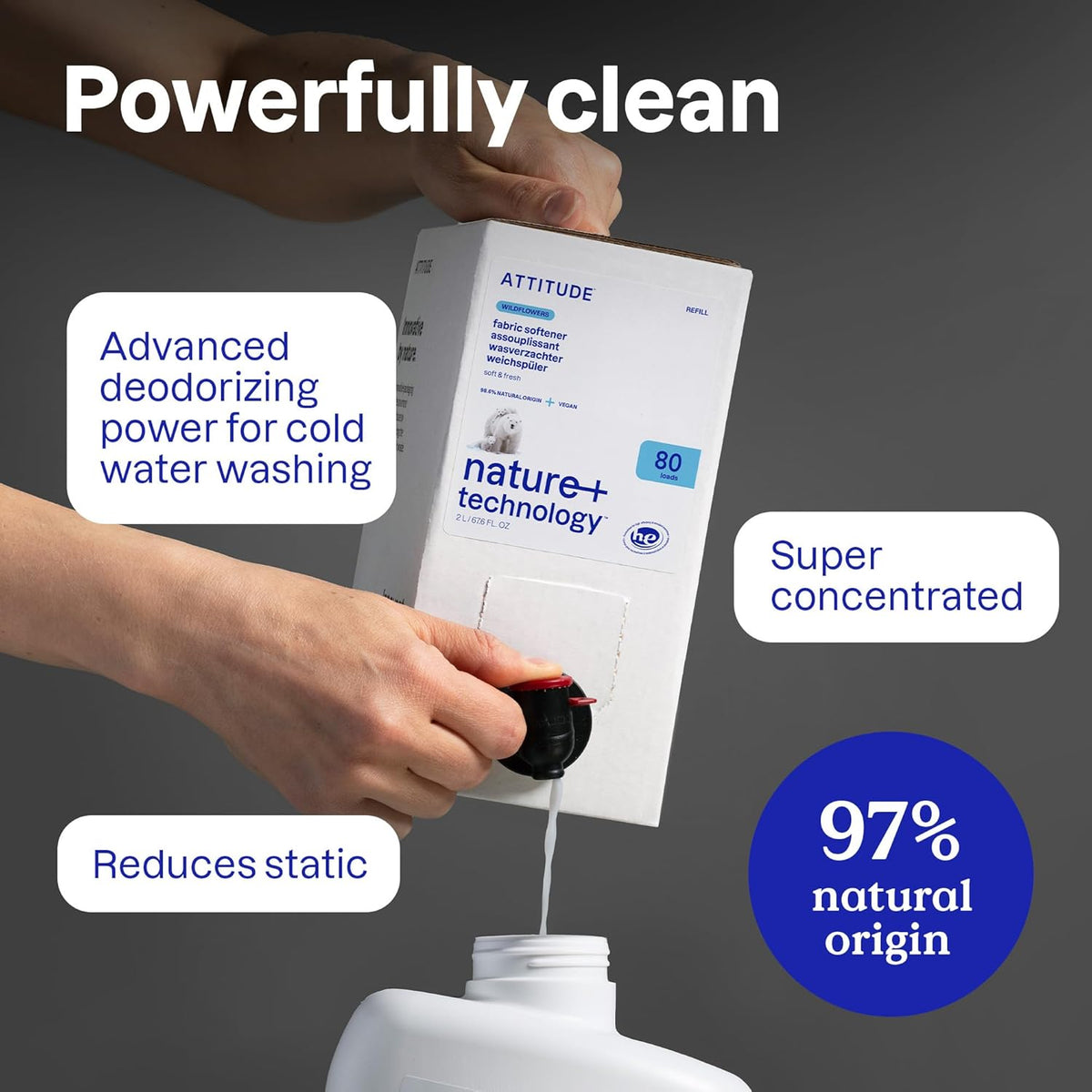 ATTITUDE Liquid Fabric Softener, Plant-Based & Vegan, HE Compatible, Naturally Derived, Citrus Zest