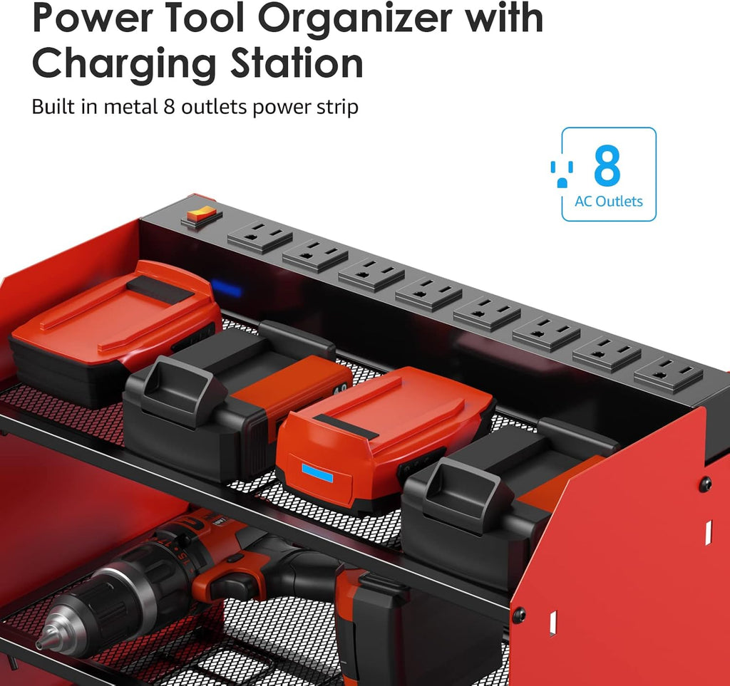 CCCEI Set Power Tool Organizer Wall Mount with Charging Station. Garage 8 Drills Storage Shelf with