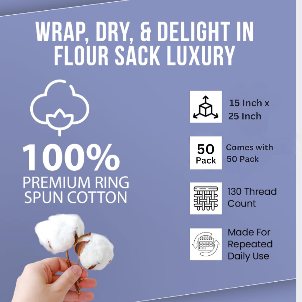 WHITEWRAP Flour Sack Towels| TeaTowel for Crafts| Kitchen Dish Cotton Blank Towel for