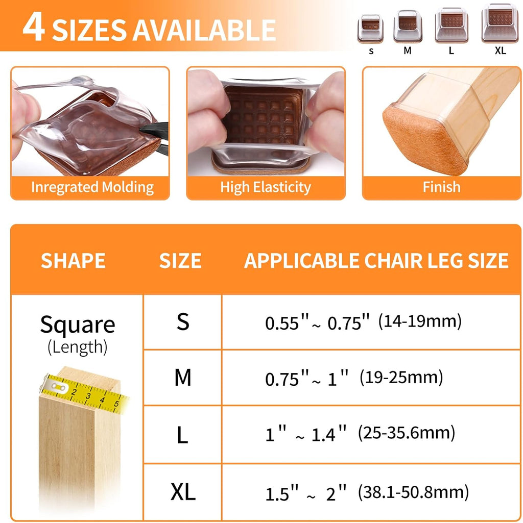 Ezprotekt 24 Pcs Small Clear Square Chair Leg Floor Protectors for Hardwood Floors, Silicone Felt