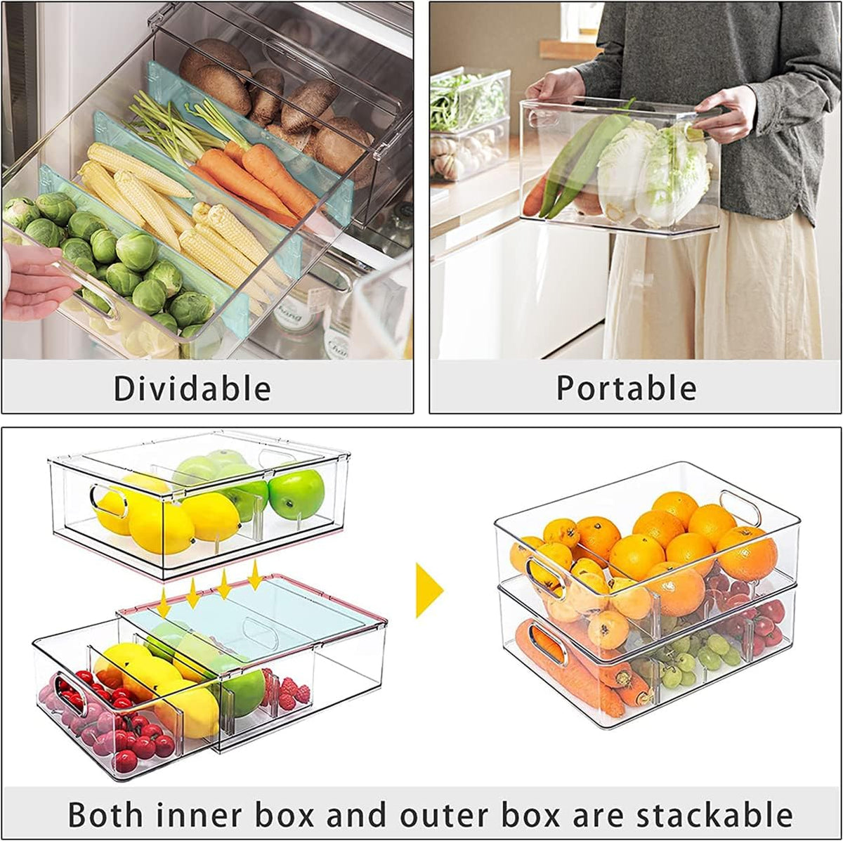 MineSign 4 pack Stackable Refrigerator Organizer Bins Pull-Out Drawers for Fruit and Veggies