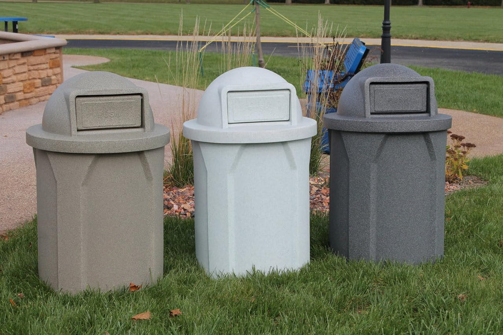 42 Gallon Circle 100% Recycled Plastic Heavy Duty Indoor or Outdoor Commercial Trash Can with Push