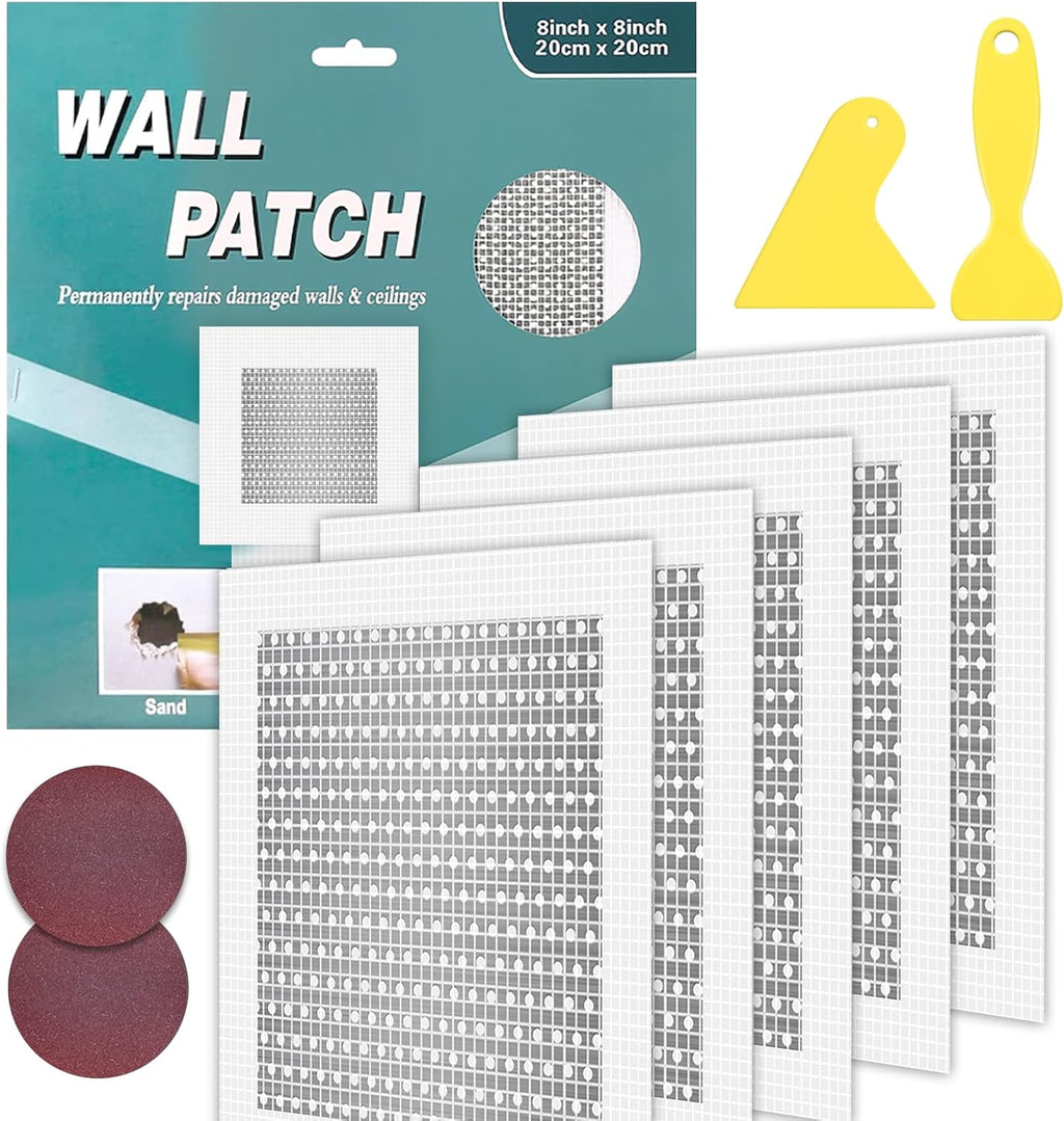 5pcs Drywall Patch Kit (8" x 8"), Self-Adhesive Fiberglass Wall Repair Patch Kit & Aluminum Metal