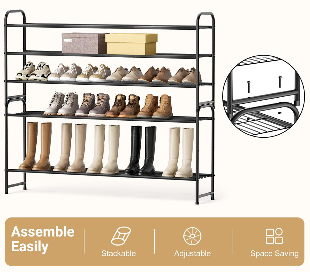 KEETDY 3-Tier Long Shoe Rack for Closet Metal Shoe Organizer for Entryway, Wide Stackable Shoe