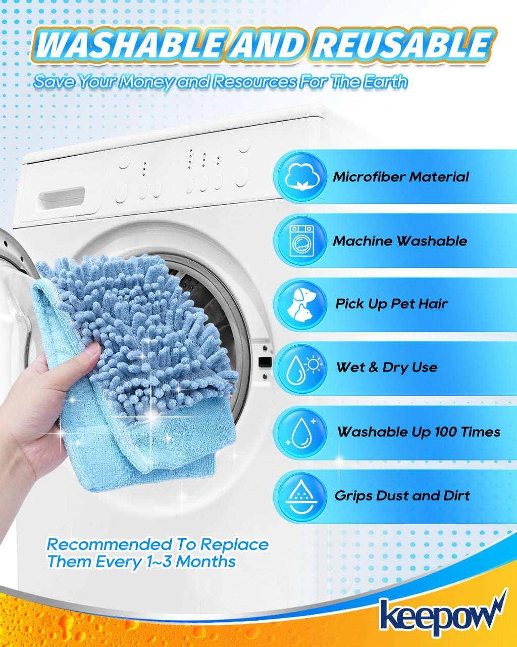 KEEPOW Reusable Microfiber Mop Pads Compatible with Wagner 905e, 915e & 925e Steamers, Reusable