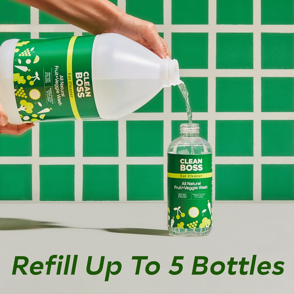 CleanBoss Eat Cleaner Triple-Action Fruit + Veggie Wash Refill - 64 oz - Removes Harmful Residue