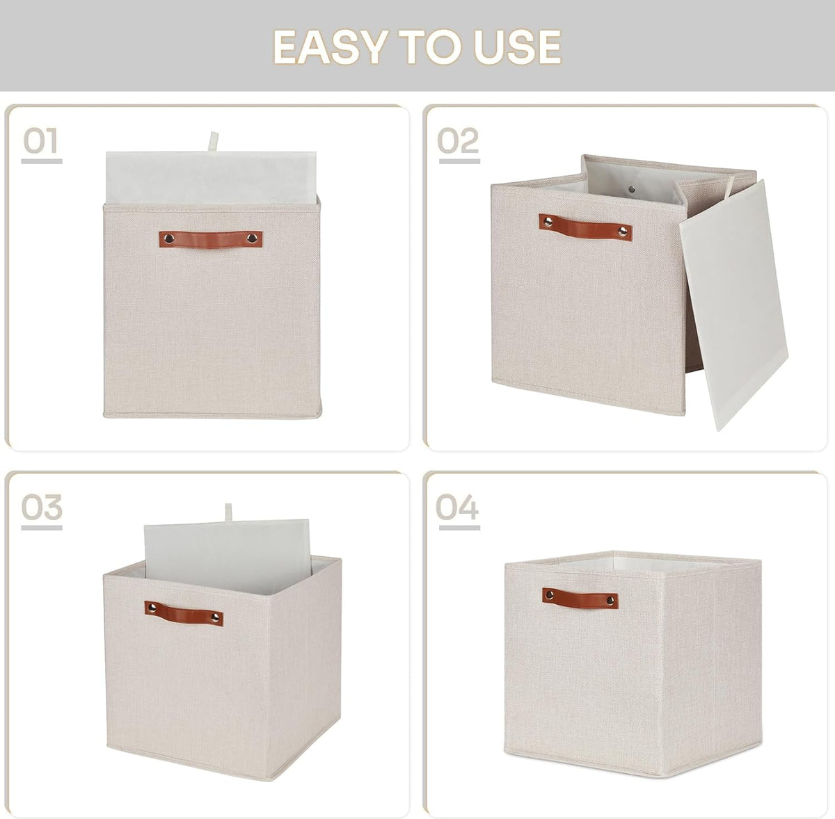HNZIGE Foldable Storage Cubes Bins for Organizing, Set of 4, Fabric Cube Canvas Storage Bins 11