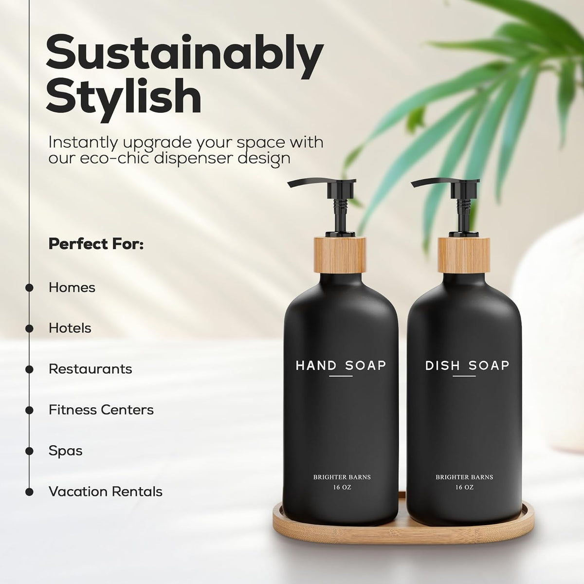 Black Glass Hand and Dish Soap Dispenser Set by Brighter Barns - Kitchen Soap Dispenser Set with