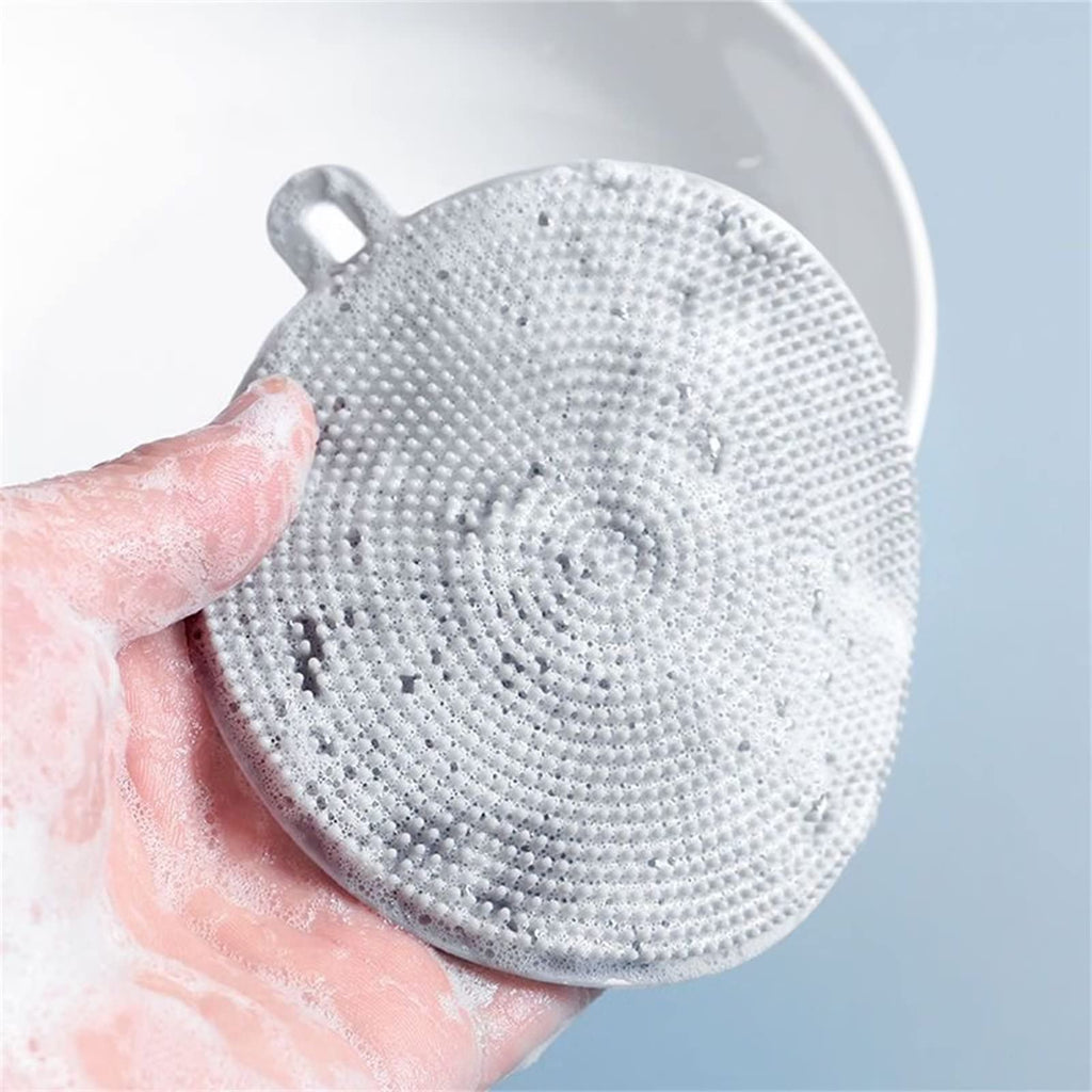 4PCS Silicone Dish Scrubber, Multipurpose Round Silicone Sponges Reusable Dish Brush Dish Brush for