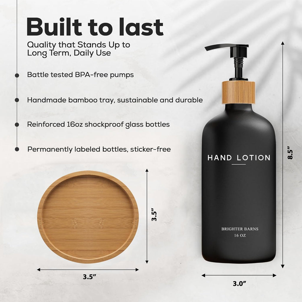 Black Glass Lotion Dispenser with Pump by Brighter Barns - Hand Lotion Dispenser Bathroom Set with