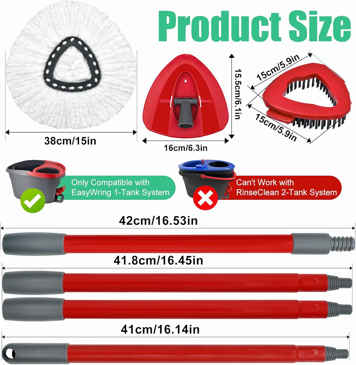 Spin Mop Heads Replacements for O Ceda EasyWring 1-Tank System, 2 Microfiber Mop Head Refills
