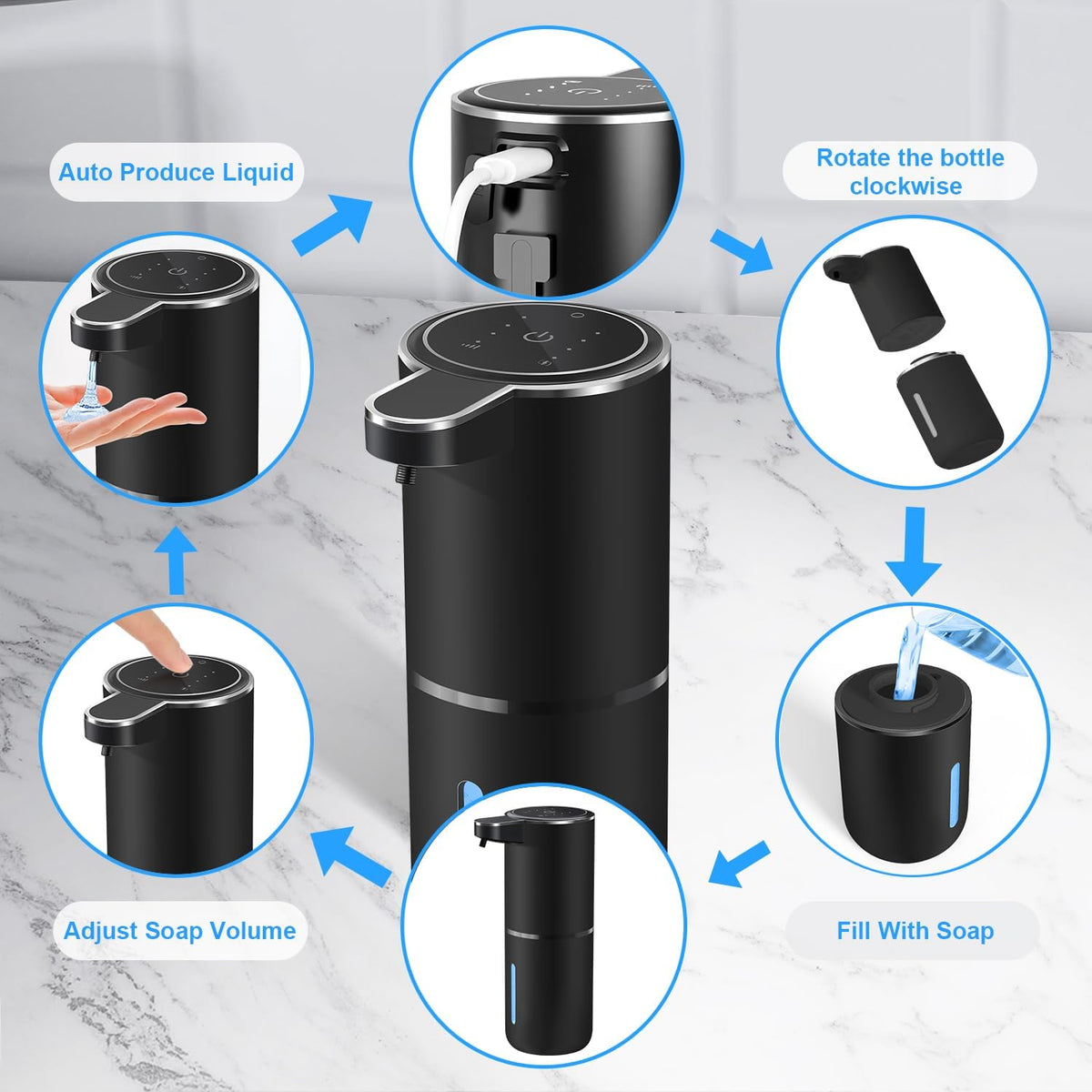 Automatic Liquid Soap Dispenser,4 Level Adjustable Liquid Dispenser, Rechargeable Soap Dispenser