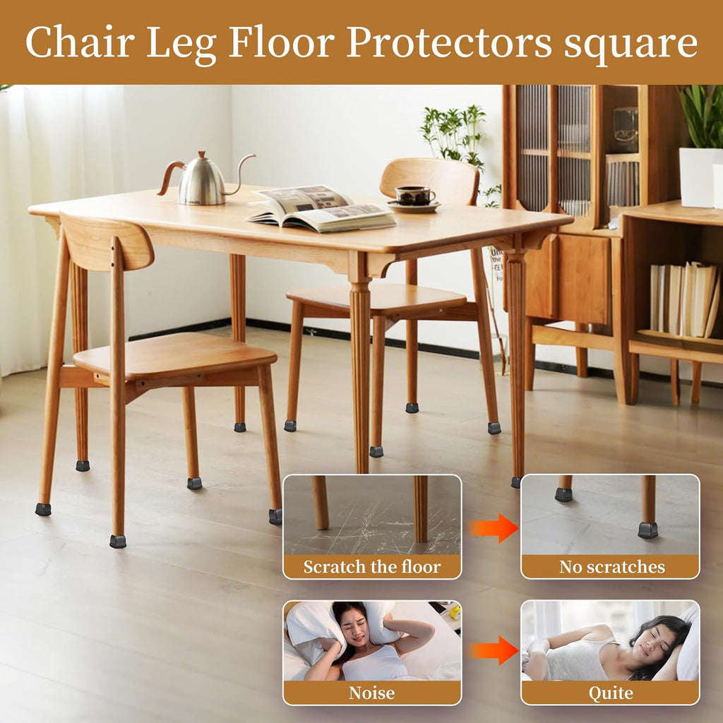 Square Chair Leg Floor Protectors Medium 24Pcs,Silicone Chair Leg Protectors for Hardwood