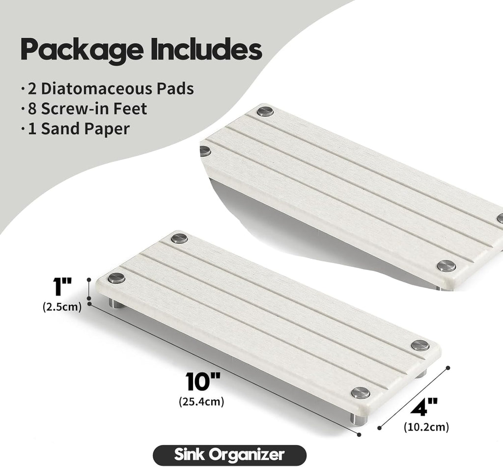 2 Pack Fast Drying Water Absorbing Diatomite Stone Mat Tray for Kitchen & Bathroom Counter