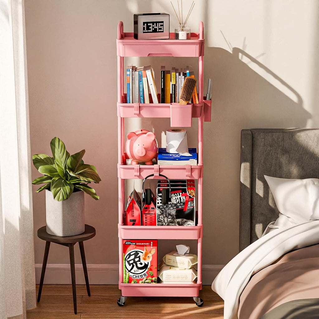 5 Tier Rolling Cart Organizer,Bathroom Cart Organizers with Wheels Laundry Room Organization Mobile