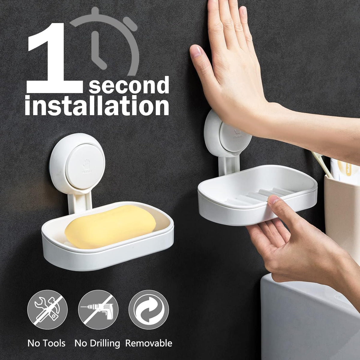 LEVERLOC Soap Holder Suction Cup for Shower, 2 Pack Bar Soap Dish Holder for Shower Wall Mounted