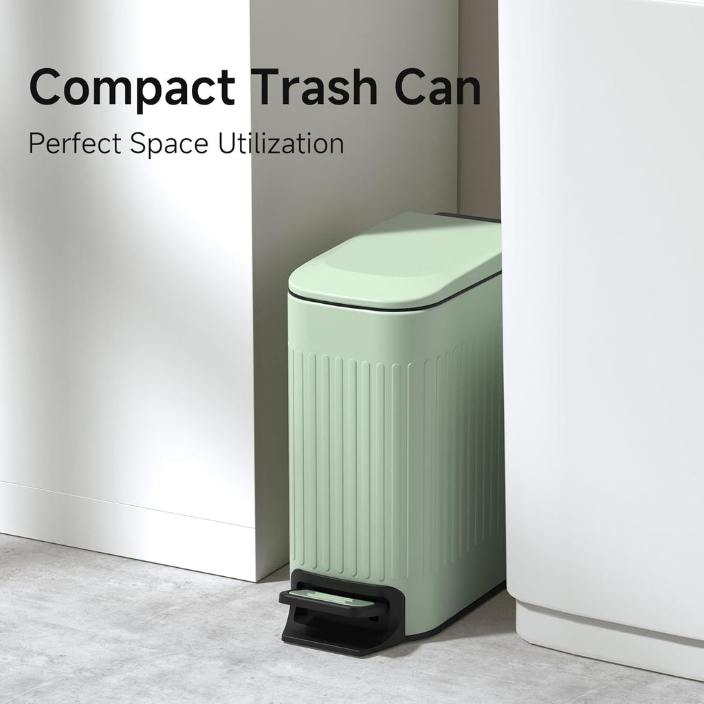 TIPGO Slim Bathroom Trash Can with Lid Soft Close, Step Pedal, 6 Liter / 1.6 Gallon Stainless Steel