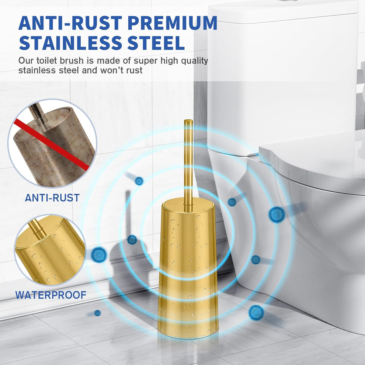 Toilet Brush and Holder, Toilet Brush Stainless Steel, Toilet Bowl Brush for Bathroom