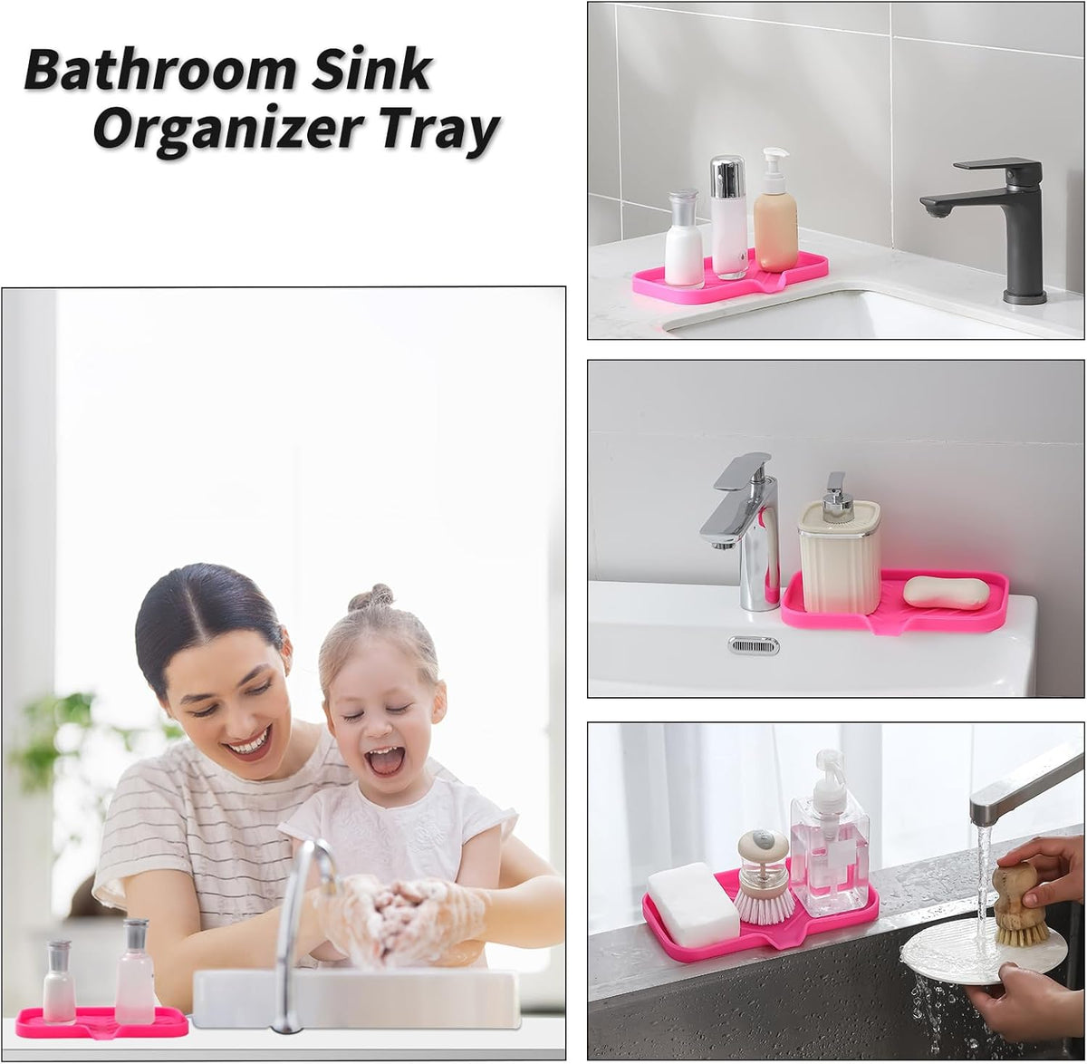Silicone Bathroom Soap Dishes with Drain Spout-Bathroom and Kitchen Sink Organizer,Sponge