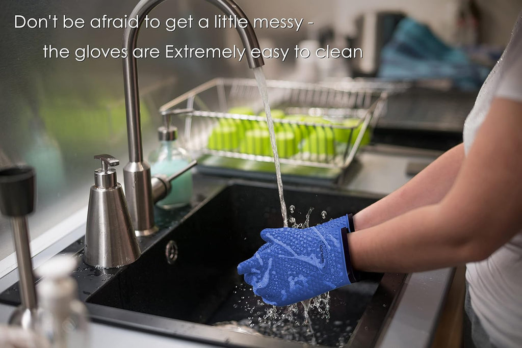 KITCHEN PERFECTION XL Silicone Smoker Oven Gloves-Extreme Heat Resistant BBQ Gloves-Handle Hot Food