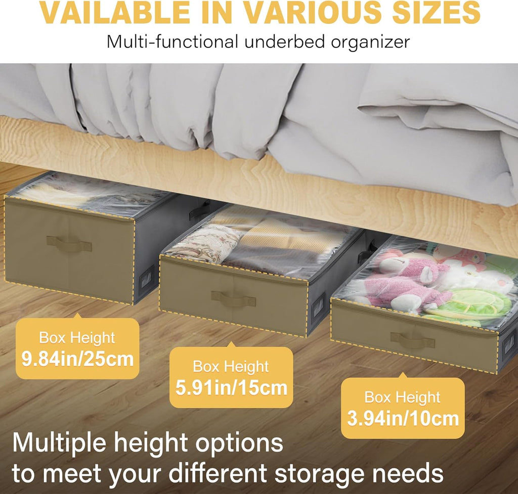 6-Inch Under Bed Storage Containers (2-Pack) | Sturdy Sidewalls | Clear Cover & Label Holder |