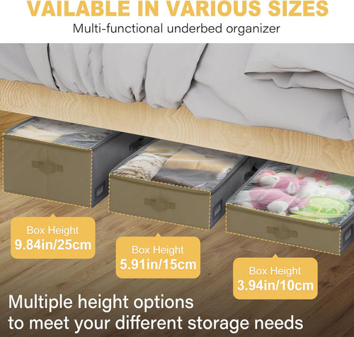 10-Inch Under Bed Storage Containers (3-Pack) | Sturdy Sidewalls | Clear Cover & Label Holder |