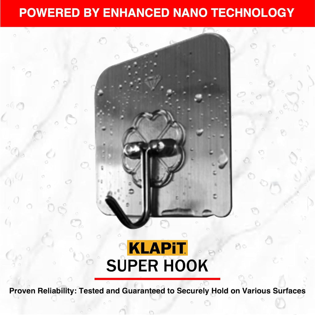 KLAPiT Super Hook - Heavy-Duty Adhesive Wall Hooks, Holds Up to 11 lbs, Waterproof, No Damage, Easy