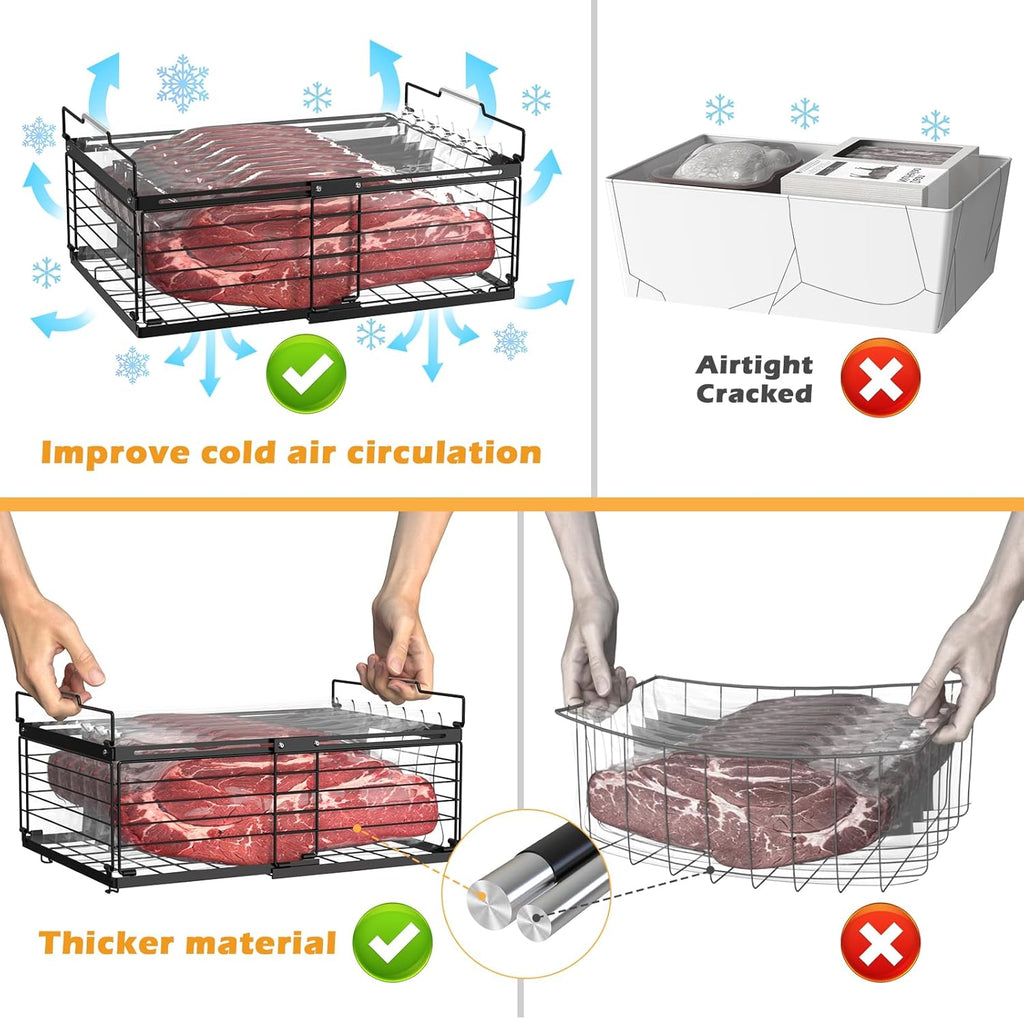 NADAMOO Freezer Organizer Bins, 3 Packs Large Expandable Stackable Chest Freezer Containers with