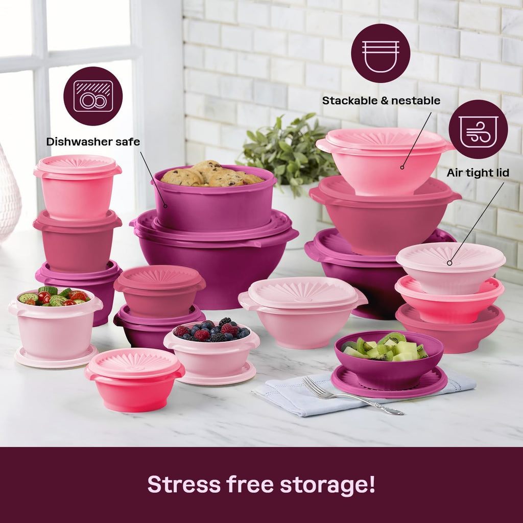 Tupperware Heritage Collection, New 36 Piece Food Storage Container Set in Vintage Pink, Dishwasher