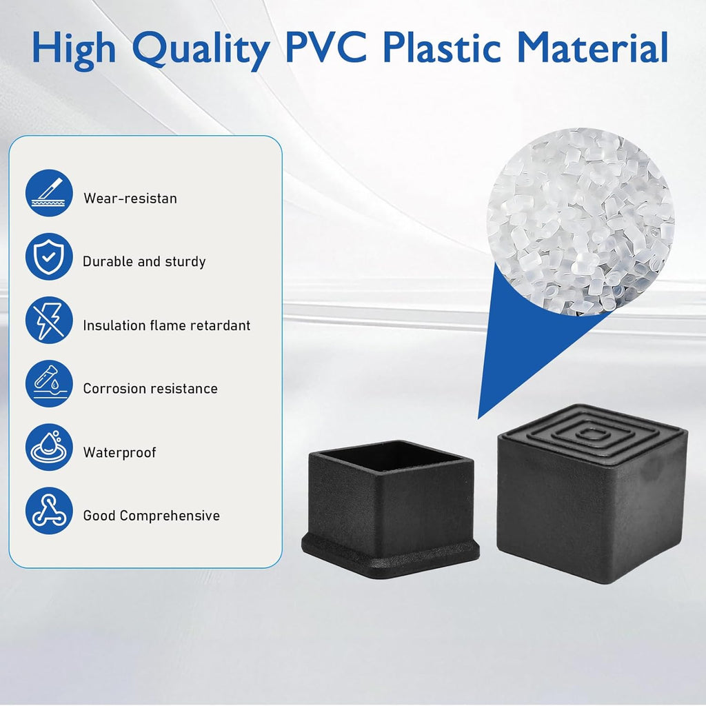 4 Pcs 4" x 4" Square Rubber Chair Leg Caps, PVC Table Leg Covers, Flexible & Anti-Slip Furniture