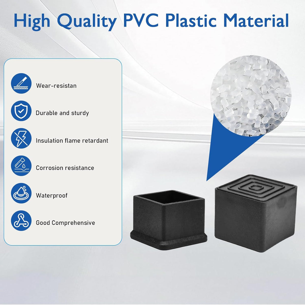 4 Pcs 4" x 4" Square Rubber Chair Leg Caps, PVC Table Leg Covers, Flexible & Anti-Slip Furniture