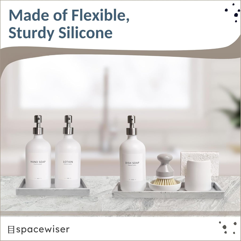 Countertop and Vanity Tray - 2 PC (11” and 7”) Shatterproof Silicone Kitchen and Bathroom Trays for