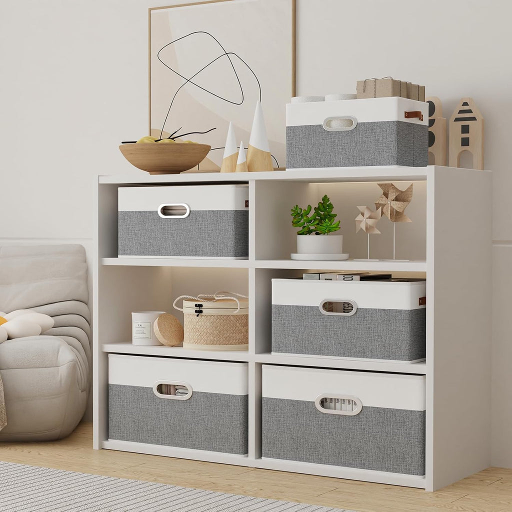 Yawinhe Foldable Storage Baskets for Shelves, Fabric Closet Organizers, Bins with 3 Handles, Cubes
