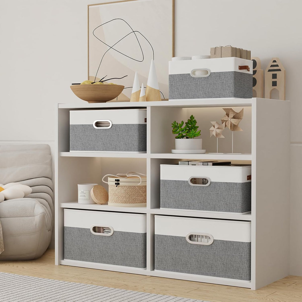 Yawinhe Foldable Storage Baskets for Shelves, Fabric Closet Organizers, Bins with 3 Handles, Cubes