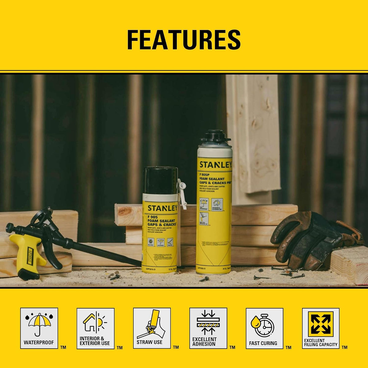 Stanley F905 Gaps & Cracks Sealant (1x12 Oz.) – Polyurethane Spray Foam Insulation for Window &