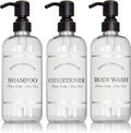Clear Refillable Shampoo, Conditioner, and Body Wash Bottles - PET Plastic Shampoo Bottles