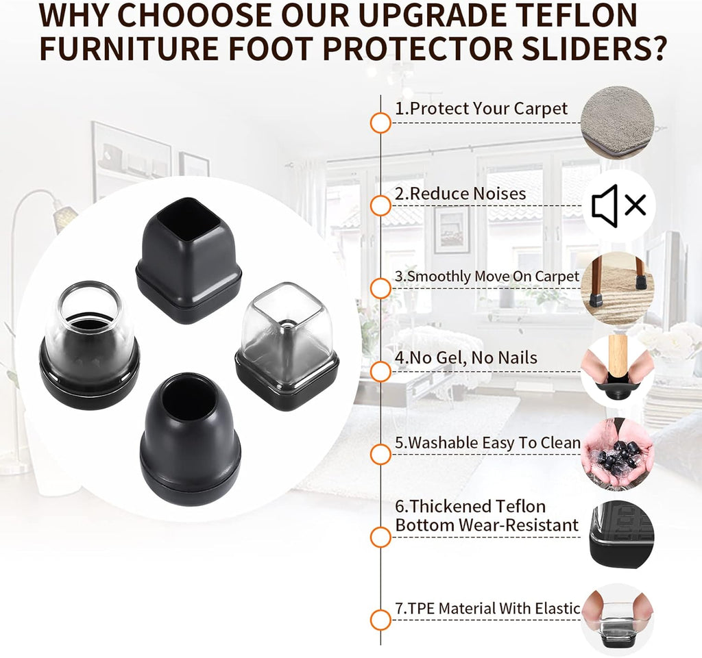 Ezprotekt 24 Pcs Extra Small Clear Chair Leg Sliders for Carpet, Round Teflon Furniture Pads for