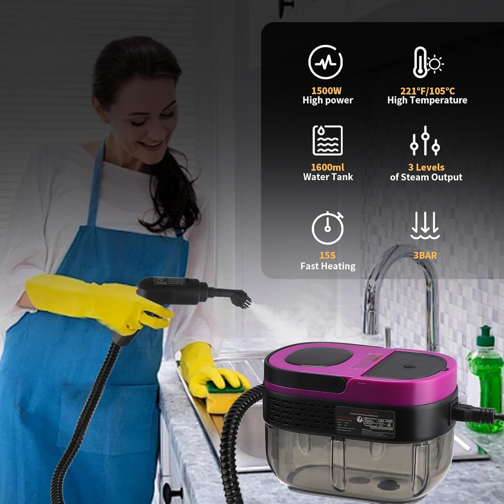 Steam Cleaner, 3-Level Adjustable Handle, 15s Heat-Up, 1.69 Quarts Tank, Portable Steamer for