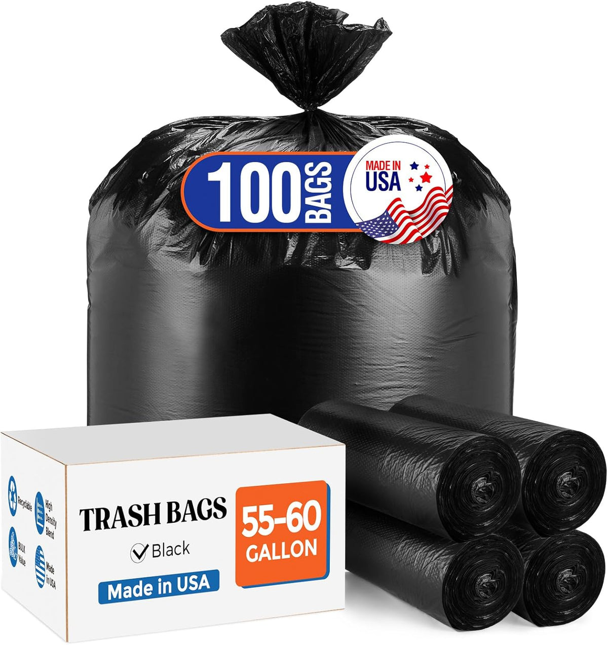 Delxo 55-60 Gallon Black Trash Bags, 100 Count – 0.9 Mil Medium Duty Garbage Bags, Thick, Durable &