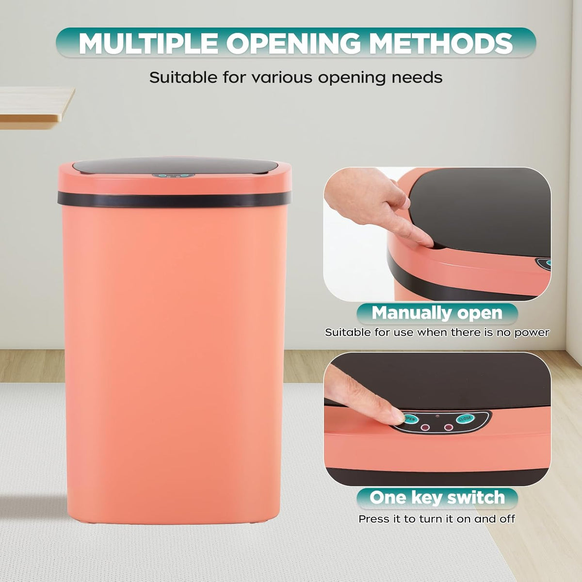 Automatic Motion Sensor Bathroom Trash Can with Lid, 13 Gallon Touchless Trash Bin, Smart Dog Proof