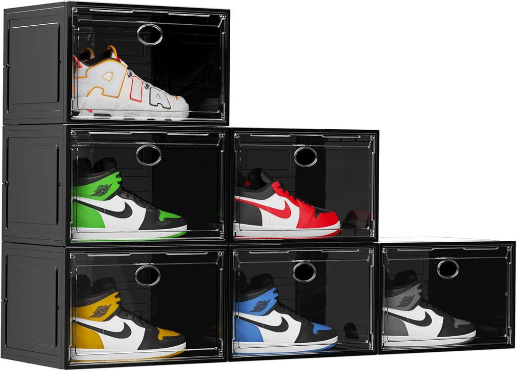 KEFA XL Shoe Storage Box Organizer, 6 Pack Shoe Boxes Clear Plastic Stackable, Sneaker Display Case