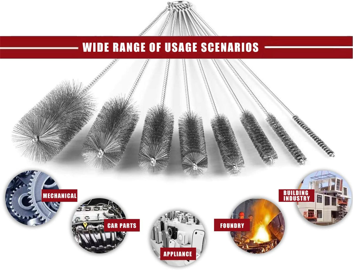 16 Inch Extra Long Pipe Cleaning Brush Set Stainless Steel Bristles, Stainless Steel Pipe Brush