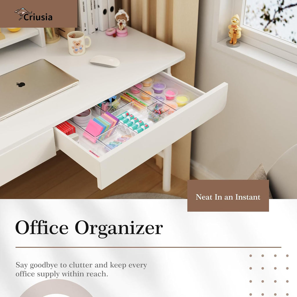 Criusia Clear Drawer Organizer 7 PCS - 5 Size Plastic Versatile Kitchen and Bathroom Organizer