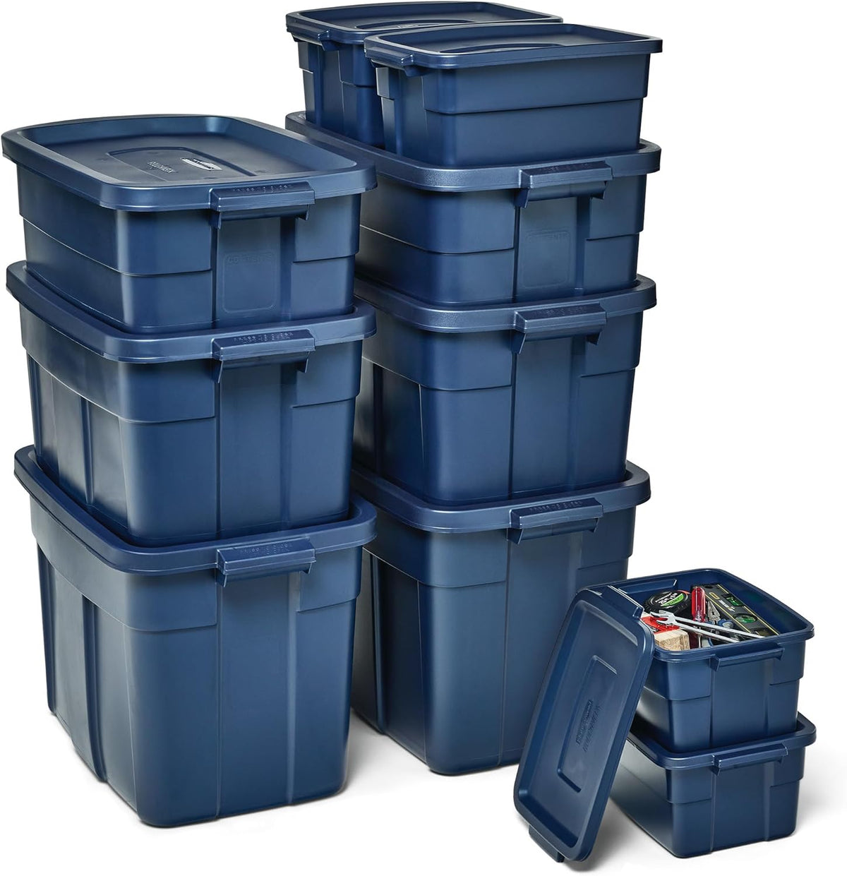 Rubbermaid Roughneck Tote Variety - |Made in the USA| Dark Indigo Metallic, Rugged Plastic