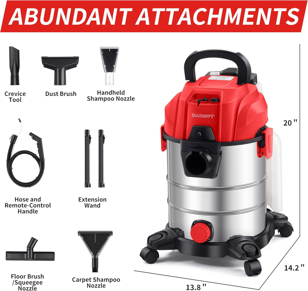 Shop Vacuum Wet and Dry, 6 Gallon, 5.5 Peak HP Power Suction, 3 in 1 Stainless Steel Shop Vac with