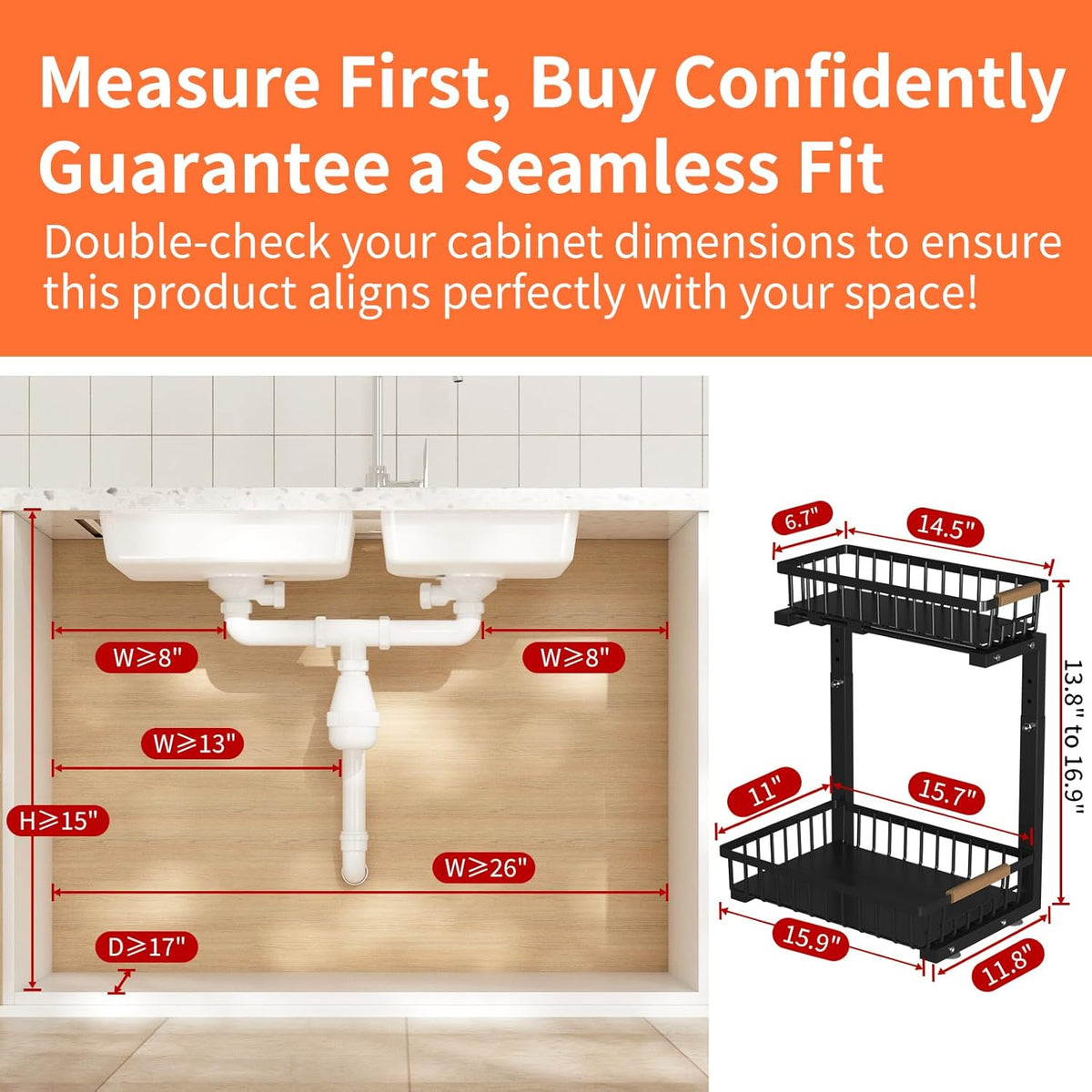 Under Sink Organizer, 2 Pack Under Sink Organizers and Storage, 2-Tier Pull Out Under Cabinet